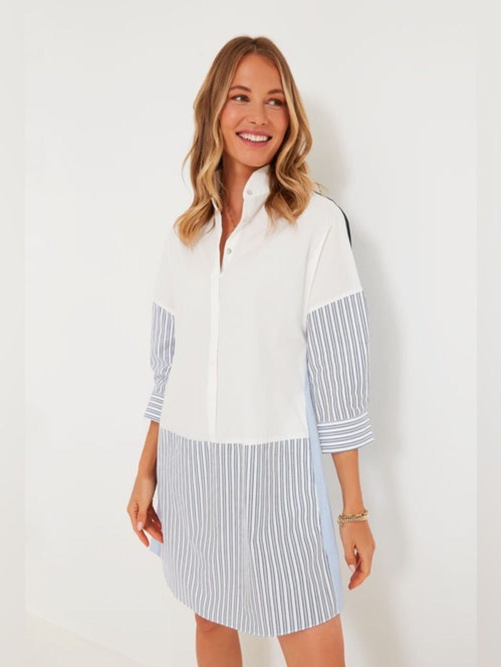 Tuckernuck POMANDER PLACE Colorblock Burnell Shirt Dress in White L - Picture 4 of 11